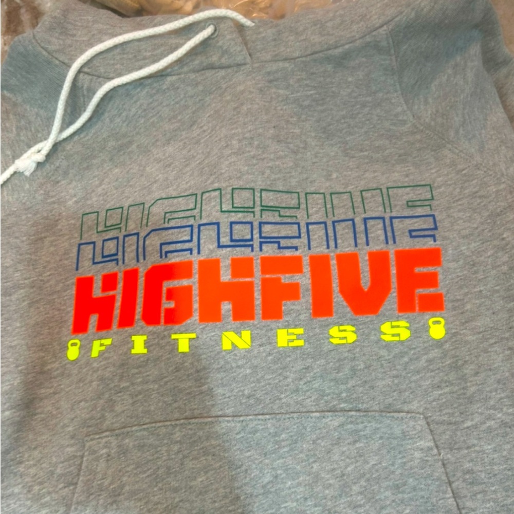 Gray Hoodie with Colorful Highfive Fitness Print